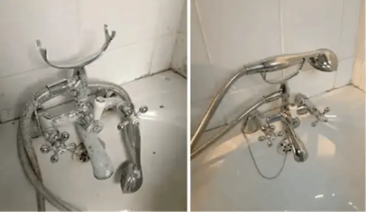 Synoshi Pro Before After — Bathroom Soap Scum Results